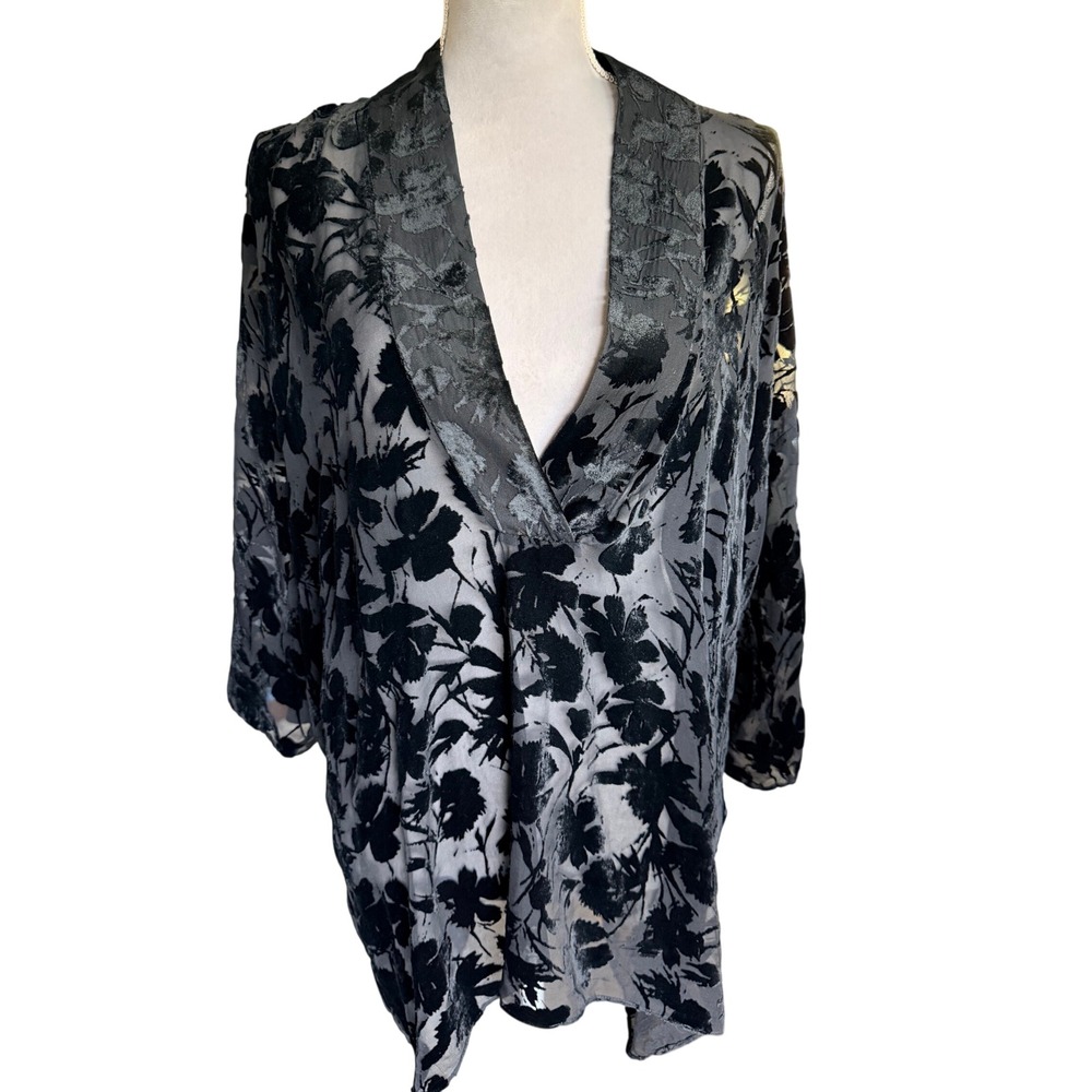 Nili Lotan Sheer Burnout Velvet Floral Top Tunic Black S Silk Viscose Whimsigoth
